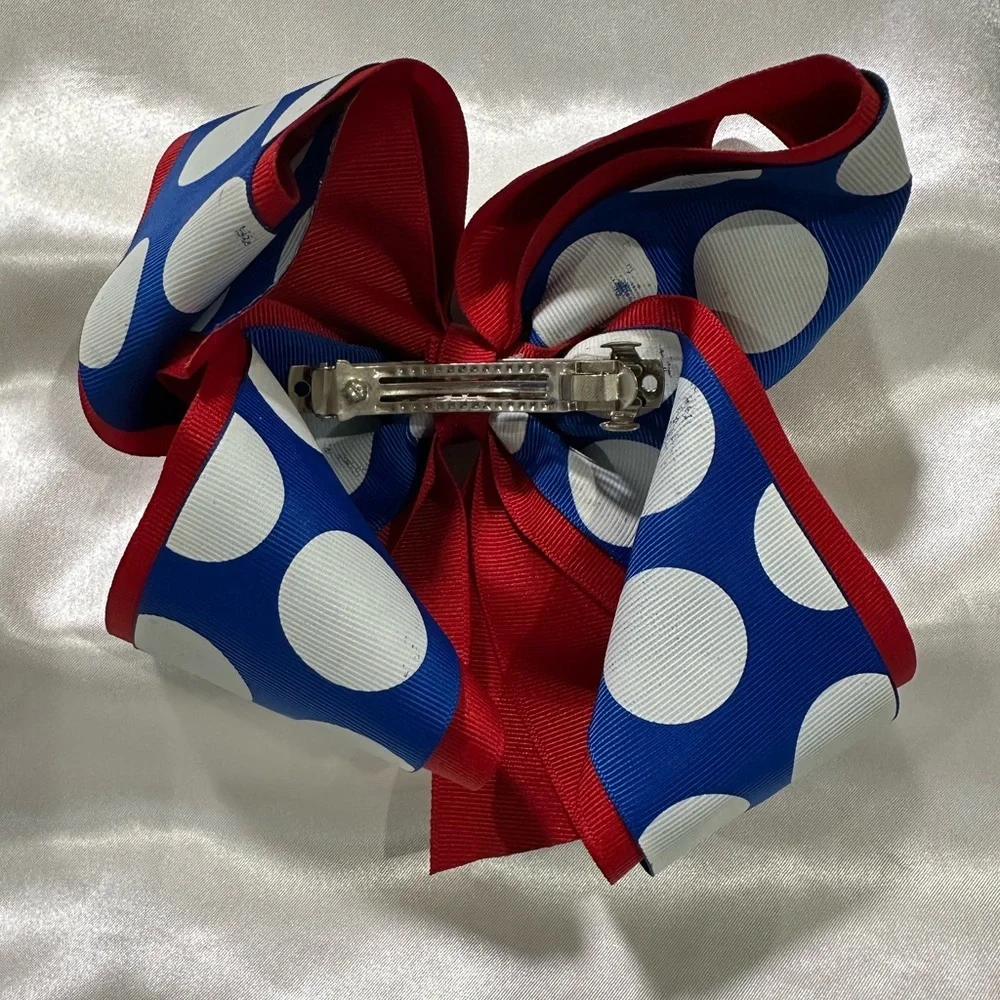 Polka Dot Mega Hair Bow - Blue, White & Red-bundle 2 or more & save on ship
